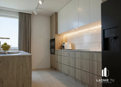 Projekt wnętrza salonu z aneksem kuchennym w Zduńskiej Woli Karsznice woj łódzkie projektant wnętrz