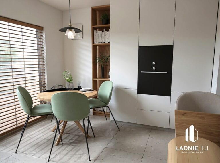 projekt wnętrza salonu z aneksem kuchennym Izabelów woj lódzkie