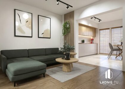 projekt salonu z aneksem kuchennym Zduńska Wola