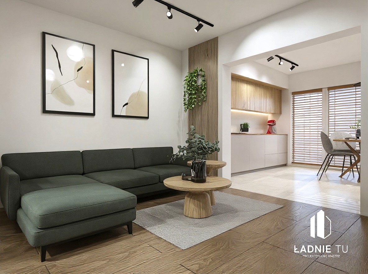 projekt salonu z aneksem kuchennym Zduńska Wola